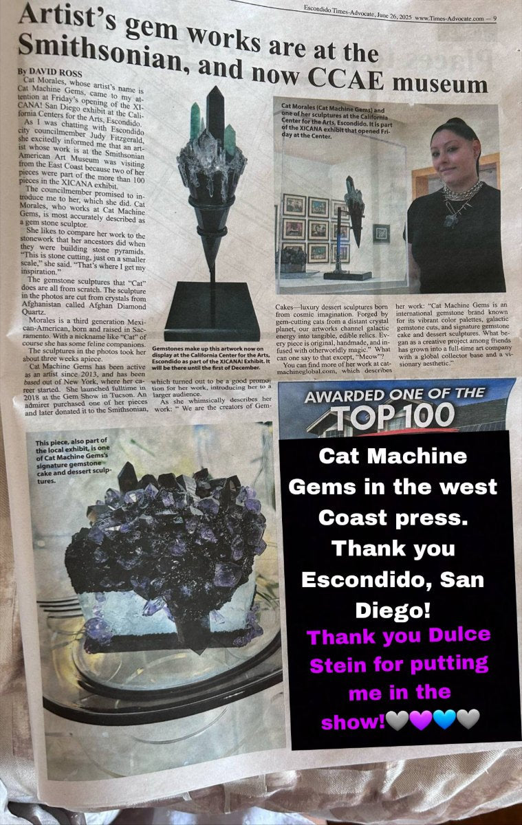Escondido Times-Advocate feature on Cat Morales and her gemstone sculptures